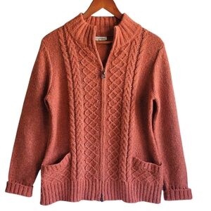 Royal Robbins Cable Knit Cardigan Sweater Orange Womens Medium